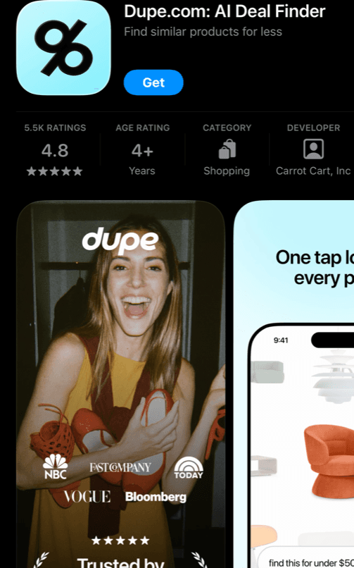 Dupe.com App Store listing